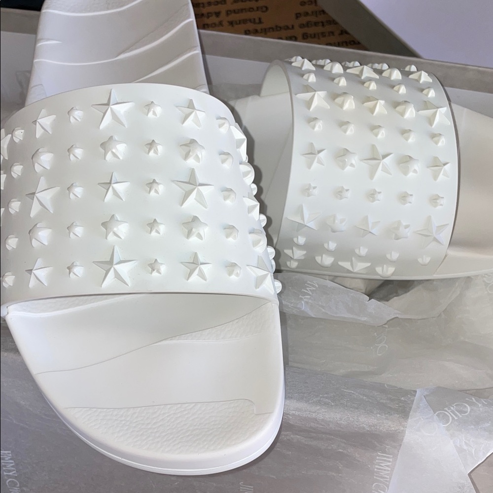 JIMMY CHOO White Star Embellished Unisex Slides - Picture 11 of 14